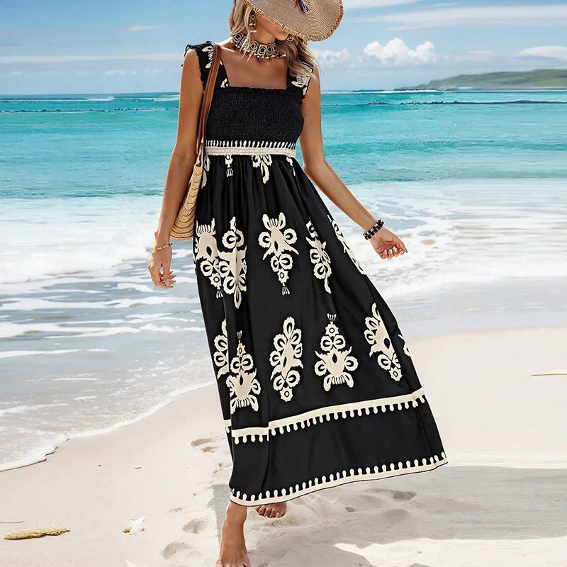 Summer Holiday Dress Women Casual Sleeveless A-Line Party Long Dress Boho Casual Sleeveless Party Dress 2024