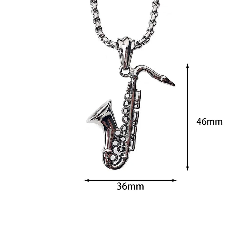 Stainless Steel Saxophone Musical Instrument Pendant Necklace For Men Fashion Personality Punk Hip Hop Rock Jewelry