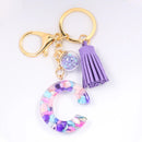 Women ew Crystal Epoxy Tassel Keychain Pendant Girl Heart English Capital Letter Stone Key K5158