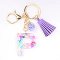 Women ew Crystal Epoxy Tassel Keychain Pendant Girl Heart English Capital Letter Stone Key K5158