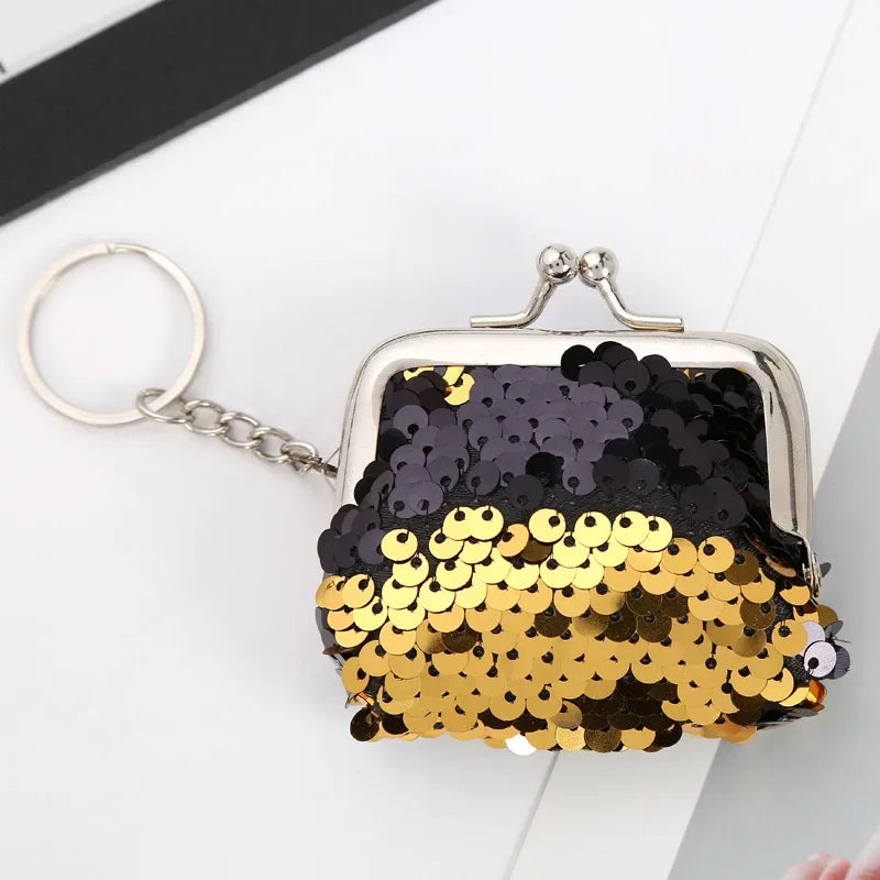 Women Bling Mini Coin Purse Metal Fashion Ladies Kids Sequin Key Chain Coin Money Small Wallet Pocket Bag Birthday Gift