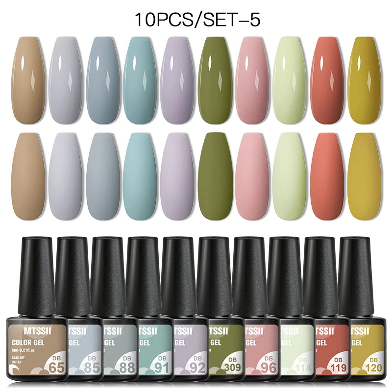 Mtssii 10PCS Reflective Gel Nail Polish Set Fluorescent Glitter Semi Permanent Hybrid Gel Varnish Soak Off UV Lamp For Manicure