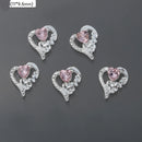 10Pcs Pink Metal Gem Zircon Nail Art Charm 3D Luxurious Heart Ribbon Cross Starlight Nail Decoration DIY Zircon Nail Accessories