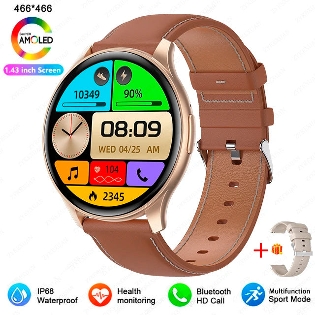 2024 New For Xiaomi Huawei 1.43 inches Bluetooth Call Smartwatch Women Men AMOLED 466*466 HD Pixel Display Smartwatches Ladies