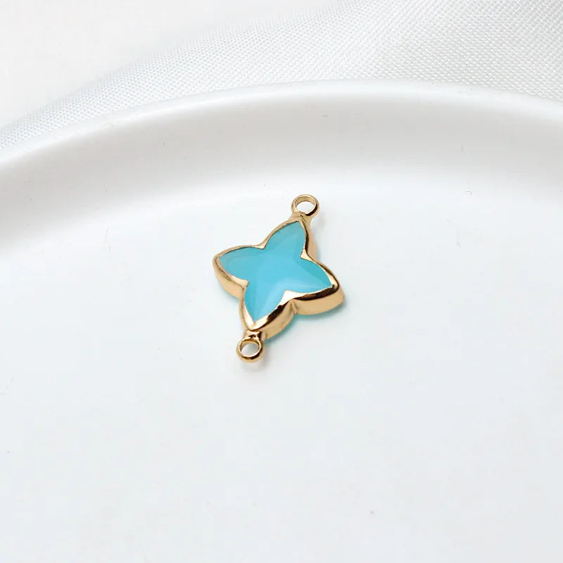 6pcs Diy Accessories Copper Bag Edge Jelly Color Flower Star Pendant Earring Bracelet  Handmade Material Jewelery Charms