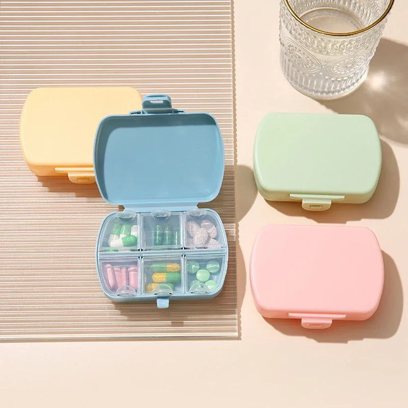 1PCS 6 Compartment Pill Box, Moisture Proof Pill Case, Travel Pill Organizer for Pocket Purse, Daily Portable Vitamin Box