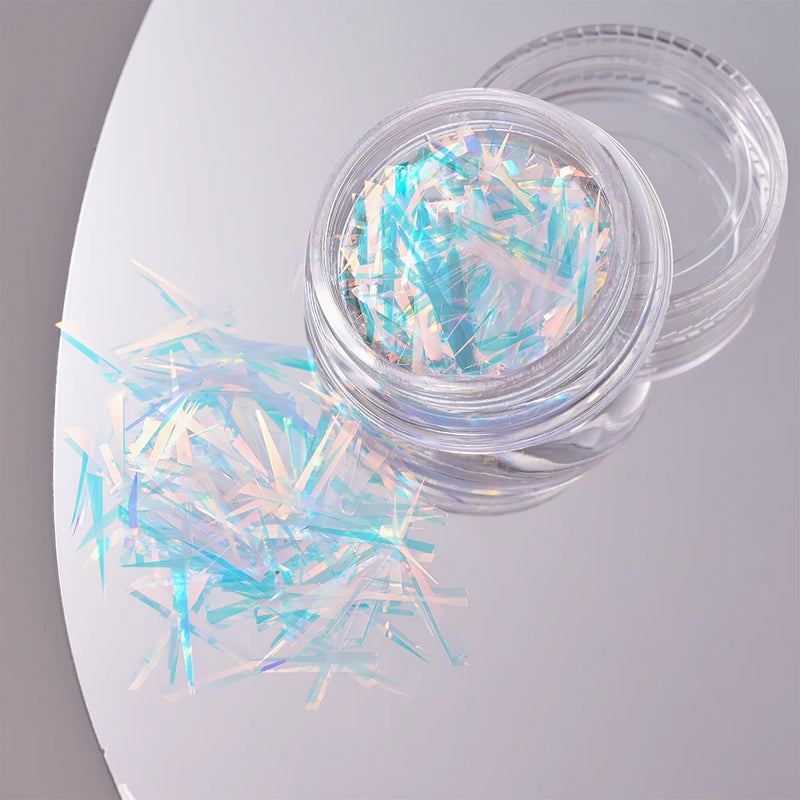 11pcs Aurora Glass Ice Cube Nail Foil Sticker 3D Glass Paper Nail Film Decals Rainbow Reflective Korean Style Nail Stickers