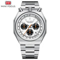 MINI FOCUS 0601 Multifunctional Unique design Quartz Watch for Men Calendar Luminous Stainless Steel Strap Bull Head Mens Watch