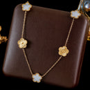 GANEMLY 316L Stainless Steel Red Plum Blossom Plant Leaf Flower Set Reversible Necklace Earrings Bracelet Women Clover Jewelry