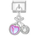 Sweet Red Cherry Bow Knot Heart Pendant Cherry Italian Charm Links Fit 9mm Stainless Steel Bracelet Women Jewelry DIY Making