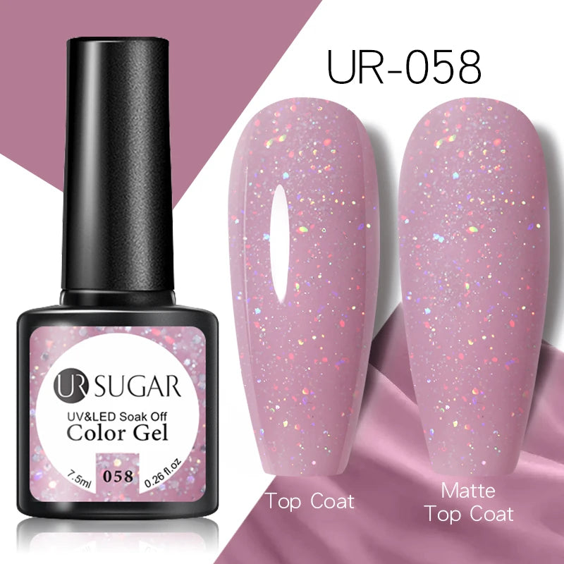 UR SUGAR - Esmalte de uñas en gel semipermanente rosa nude con purpurina, color sólido, 7,5 ml, para manicura semipermanente UV LED