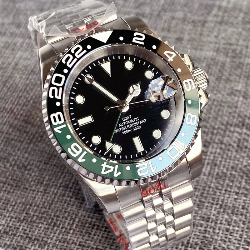 Gold Tow Tone NH34A GMT Movement Diving Watch for Men Automatic Watches Mechanical Swim Jubilee Bracelet 200m Waterproof Date