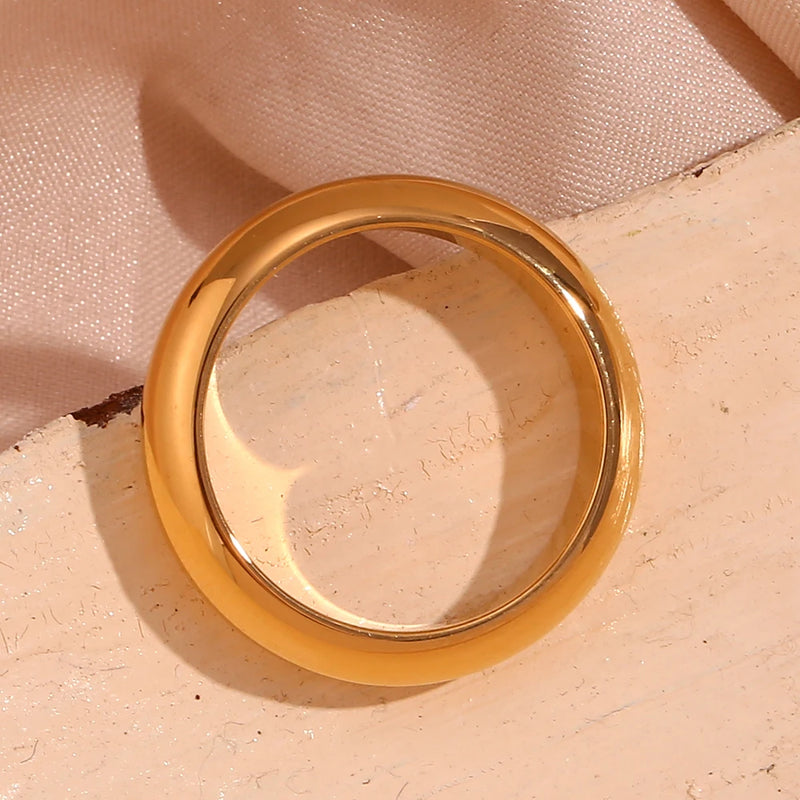 MamacitaSlay Minimalist 5mm Width Gold Plated Waterproof New In Rings Trendy Woman Jewelry 2023 Daily Fashion Jewelry