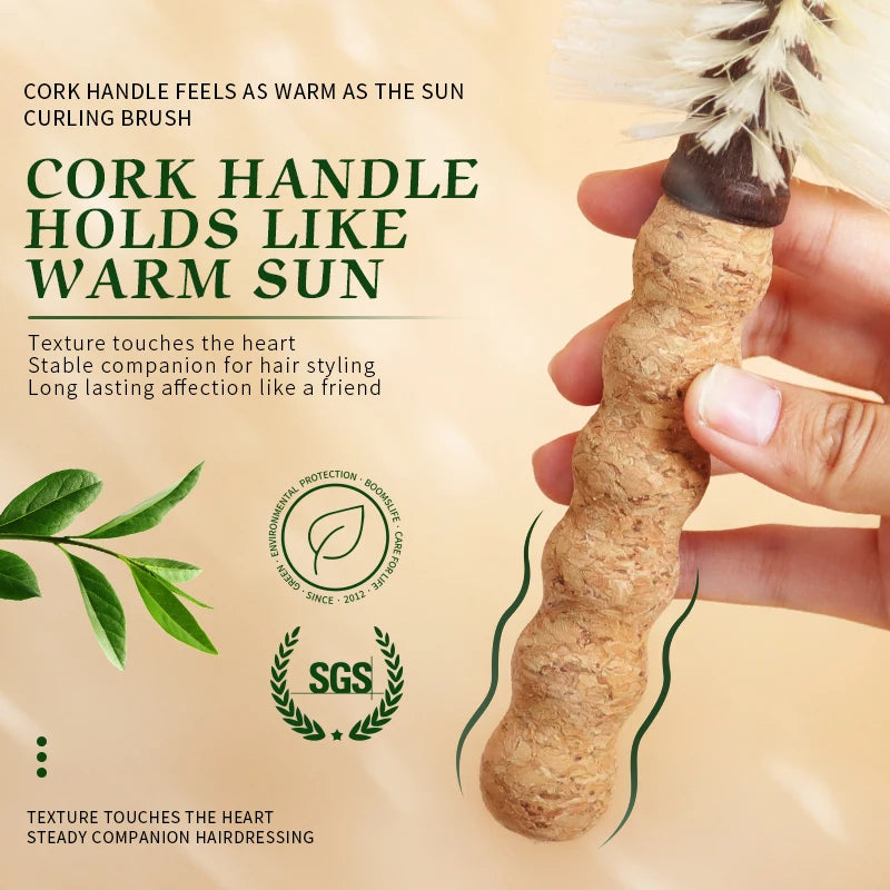 فرشاة شعر بشعيرات الخنزير المخصصة بمقبض من الفلين ومشط شعر أسطواني دائري لتجعيد الشعر وفرشاة شعر أسطوانية مضادة للكهرباء الساكنة وأمشاط خشبية