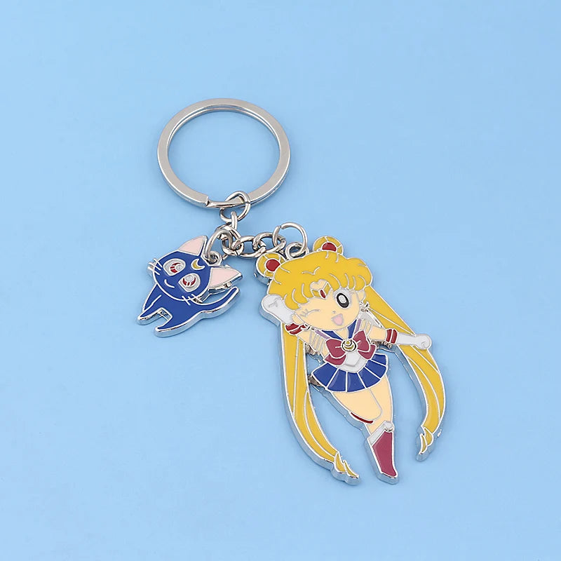 Anime Star Moon Metal Keychain Cosplay Tsukino Usagi Luna Cat Sailormoon Props Key Chain Pendant Keyring Jewelry Bag Ornament