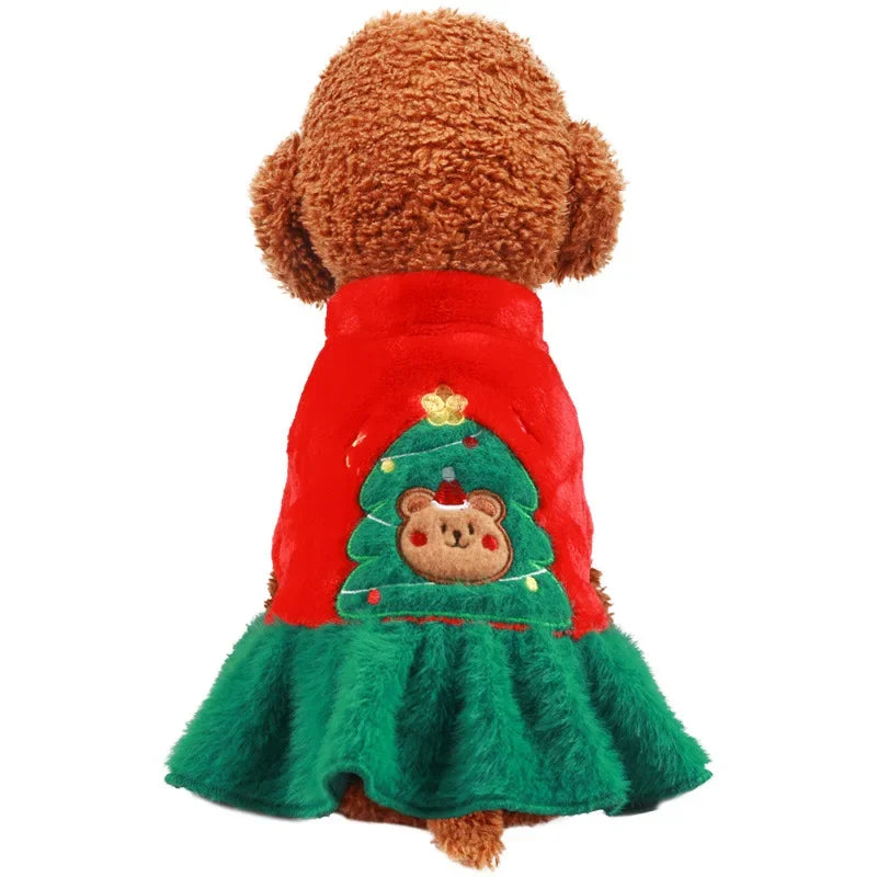 Pet Christmas Dress Sweater Clothes Autumn and Winter Warm Christmas Japanese New Year Christmas Elk Couple Dress Skirt Hoodie
