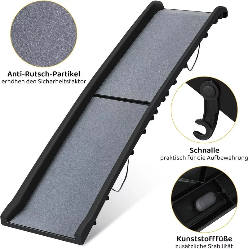 Happy Ride Folding Pet Ramp for Cars, Trucks, & SUVs 156cm Portable for Dogs 90kg with Siderails, Non-Slip- Weighs Only 3.8kg