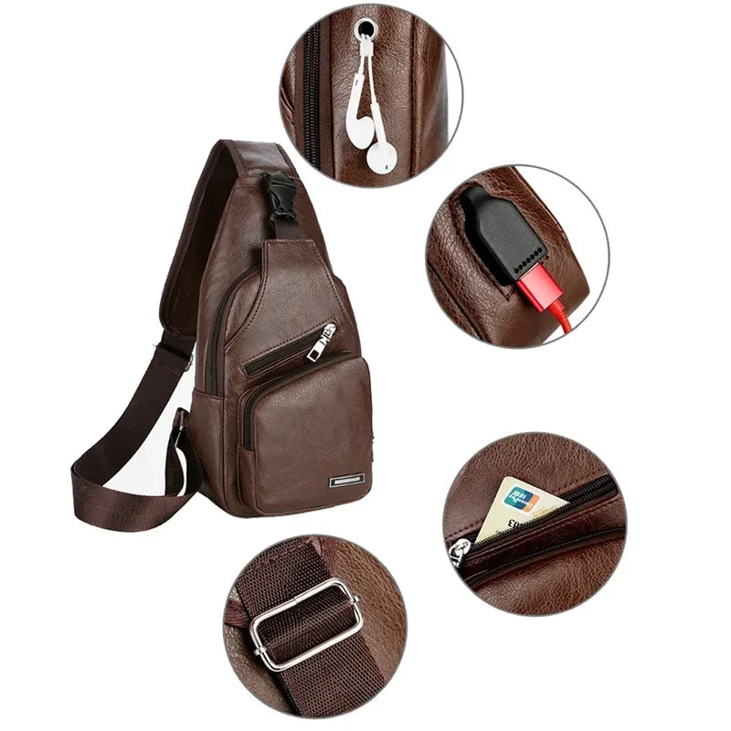 Men's Crossbody Bags Men's USB Chest Bag Designer Messenger Bag Leather Shoulder Bags Diagonal Package 2023 New Back Pack Travel