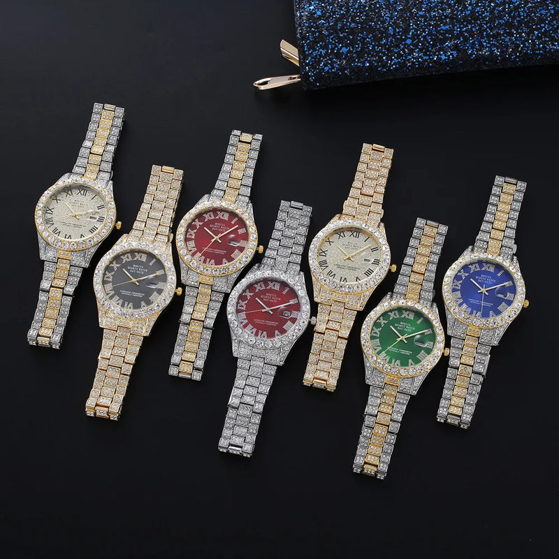 Hip Hop Iced Out Watch Men Luxury Brand Diamond Men's Watches Calendar Quartz Wristwatches Male Clock Gift for Men Drop Shipping