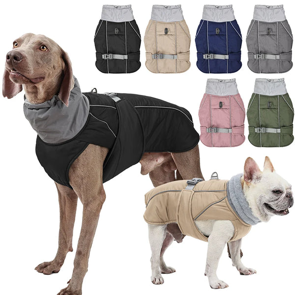 Reflective Dog Clothes Jacket Waterproof Pet Coat Winter Warm Outdoor Dog Jackets With Velvet Medium Large Dogs Walking Clothing