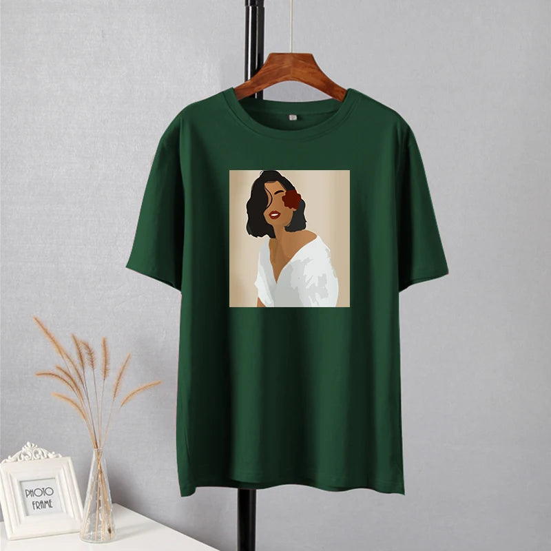 Hirsionsan Aesthetic Figures T Shirts for Women Summer Simple Soft Cotton Basic Tops Female Oversized Korean Short Sleeve Tees