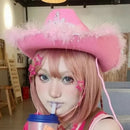 Women's Pink West Cowgirl Hat Girls Tiara Feather Felt Western Sequin Cowboy Cap Costume Party Dress Jazz Caps Cosplay Props