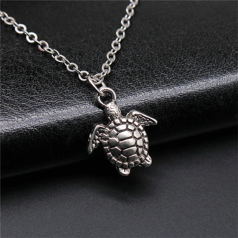 Drop Shipping Antique Silver Color 14x16mm Sea Turtle Necklaces Short Chain Choker Necklaces