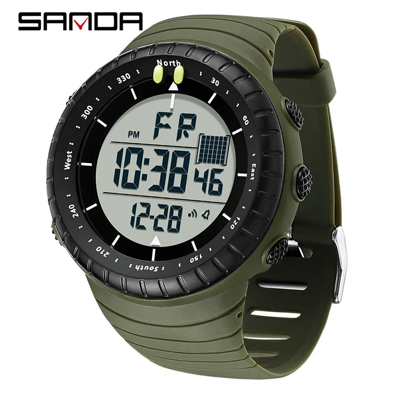 SANDA Men's Electronic Watch Outdoor Sports LED Analog Digital Alarm Clock Chronograph Multifunction Waterproof Men's Wristwatch