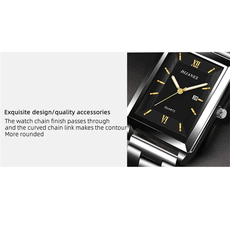 Fashion Men's Calendar Sport Casual Leather Wristwatch Luxury Business Golden Stainless Steel Quartz Watch for Man