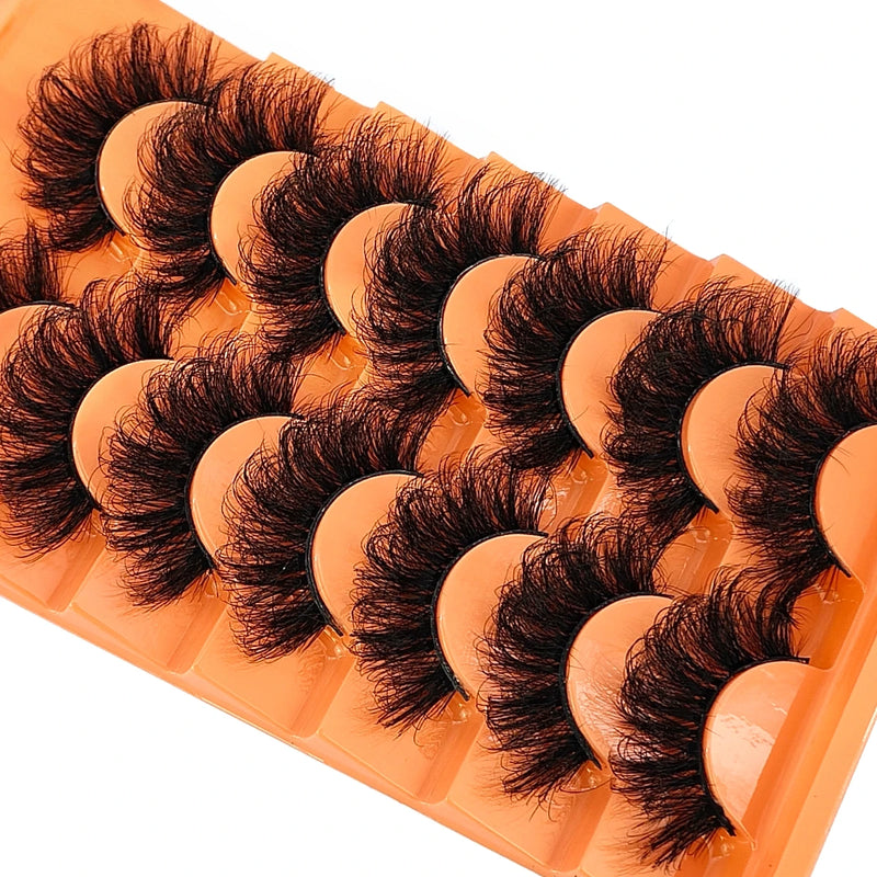 New 7 Pairs 20-25mm 8D fake Lashes Bulk Faux with Custom Wispy Natural Mink Eyelash Wholesales makeup Fluffy False Eyelashes