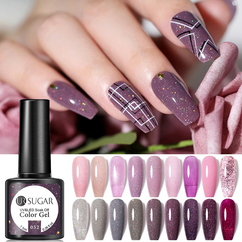UR SUGAR - Esmalte de uñas en gel semipermanente rosa nude con purpurina, color sólido, 7,5 ml, para manicura semipermanente UV LED