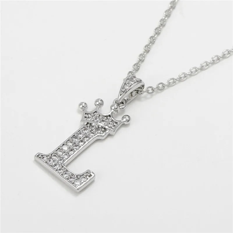 Necklace Crown Cubic Zircon Alphabet Pendants Gold A-Z Letter Pendant Necklace Shinning 26 Initial Collares Jewelry Full Zircon