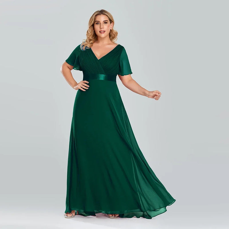 Women's Plus Size Evening Dress Long Simple Elegant V Neck Ruffled Chiffon Formal Wedding Party Dress Bridesmaid Dress Ballgown