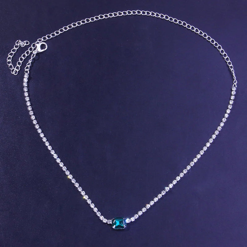 Stonefans Fashion Green Crystal Pendant Necklace Chain for women Simple Jewelry Statment Rhinestone Choker Colllar Chain Gfts