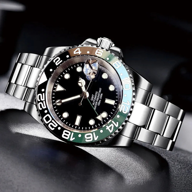 Gold Tow Tone NH34A GMT Movement Diving Watch for Men Automatic Watches Mechanical Swim Jubilee Bracelet 200m Waterproof Date