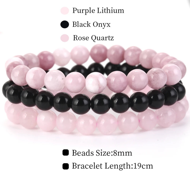 8mm 3Pcs/Set Natural Stone Bracelet Rose Quartz Opal Turquoise Amethysts Hematite Jaspers Bracelets For Women Men Jewelry