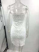 2024 New Summer Sexy Vestidos Spaghetti Strap Lace Hollow Midi Party Dress For Women White Backless Elegant Dresses Vestido