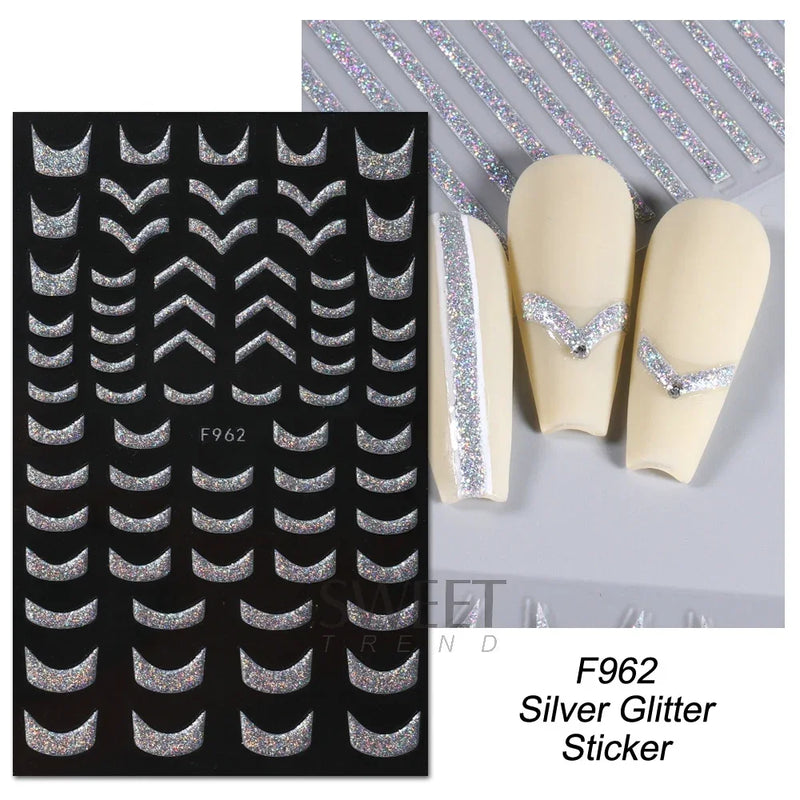 3D Snake Laser Stickers for Manicure Black Gold Abstract Leaves Luxury Nail Art Adhesive Slider Polish Decor Decals SASW-SJ