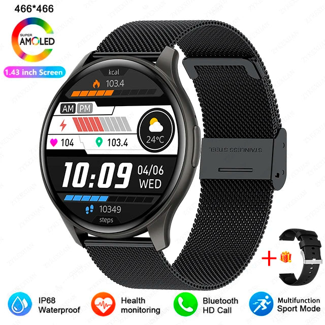 2024 New For Xiaomi Huawei 1.43 inches Bluetooth Call Smartwatch Women Men AMOLED 466*466 HD Pixel Display Smartwatches Ladies