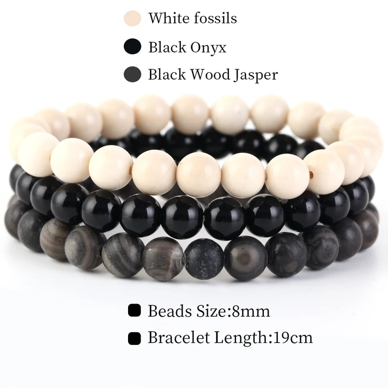 8mm 3Pcs/Set Natural Stone Bracelet Rose Quartz Opal Turquoise Amethysts Hematite Jaspers Bracelets For Women Men Jewelry