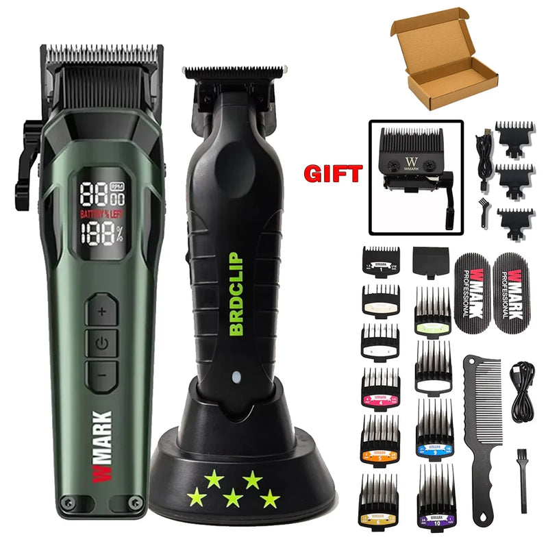 WMARK NG-8080 BK-BL1T Professional Hair Clipper Trimmer 9000/7800RPM DLC Blade LED Display Men's Haircut Machine With Base