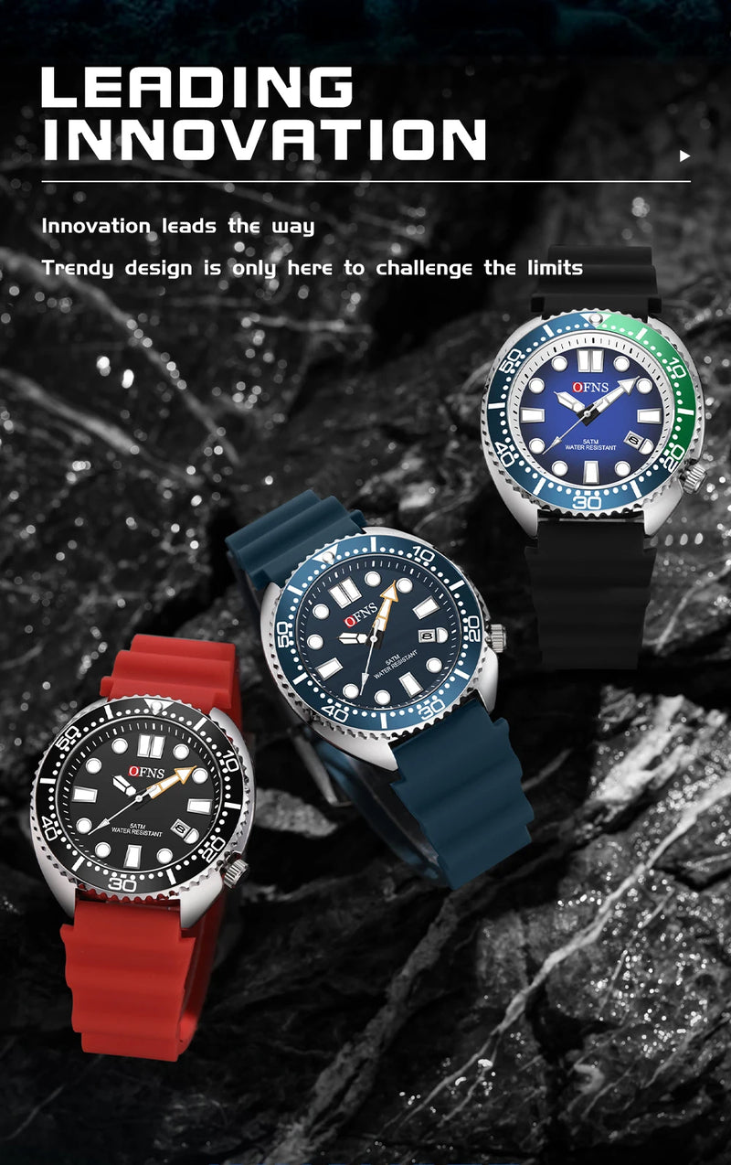 OFNS New Style Fashion 8033 Men's Quartz Watch Simple Fashion Waterproof Calendar Watch Casual Silicone Strap Watch Wristwatch