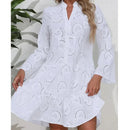 New Elegant V-neck Loose  Embroidery Party Dress Fashion Hollow Solid Lace Dress Women Sexy Ladies Dresses Casual Vestidos 27725