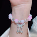 Lovely Women Hand Bracelets Butterfly Heart Bell Tassel Lock Ice Cracked Beaded Glass Beads Stretch Bangle Student Jewelry 1164
