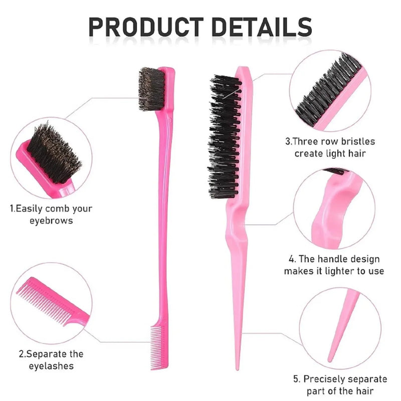 3Pcs Slick Back Hair Brush Set Teasing Hair Brush Triple Teasing Comb Rat Tail Combs Edge Brush Hair Tail Tools Braid Tool Loop