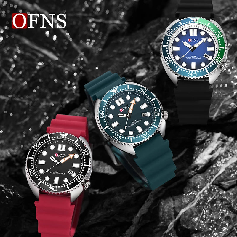 OFNS New Style Fashion 8033 Men's Quartz Watch Simple Fashion Waterproof Calendar Watch Casual Silicone Strap Watch Wristwatch