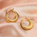 Women's Embossed Stainless Steel Hoop Earrings, Electroplated Gold Color Non Fading Earrings, Exquisite Jewelry Accessories