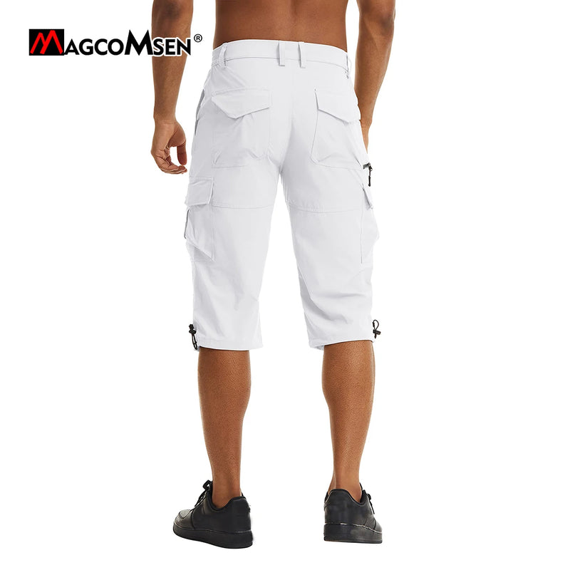 MAGCOMSEN Summer Men's Shorts Quick-drying Lightweight with 7 Pockets Waterproof 3/4 Shorts for Fishing Hiking