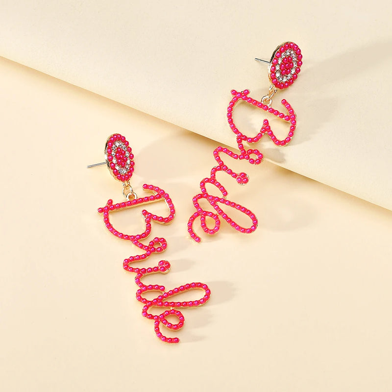 Pendientes largos con diseño de letras, nuevos y románticos, de moda, para mujer, de lujo, para novias, bodas y fiestas.