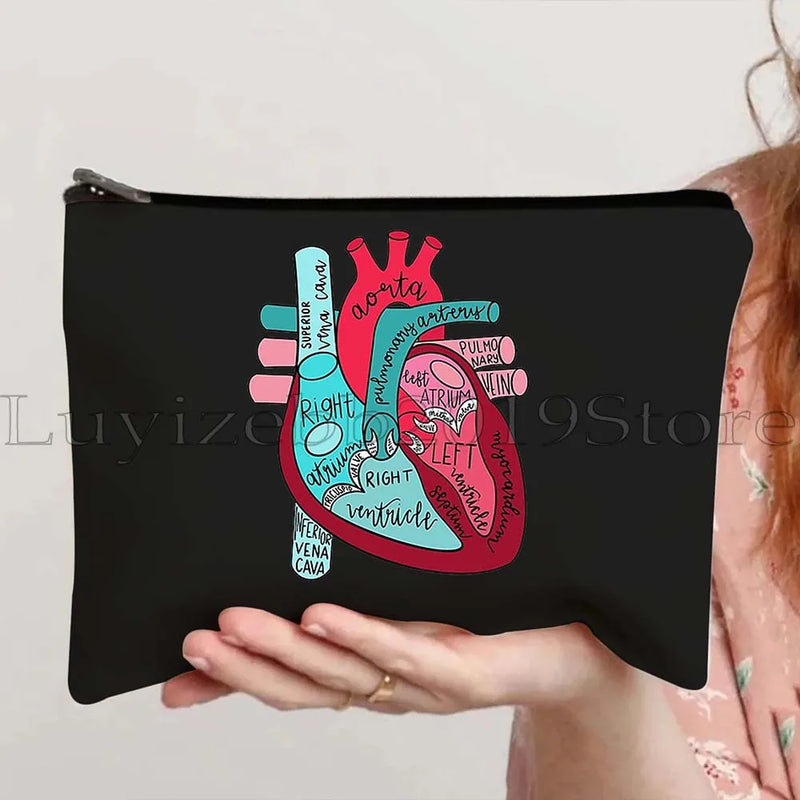 Anatomy Medical Nursing Student Nurse Doctor Flower Stethoscope Brain Canvas Cosmetic Makeup Toilet Bag Pencil Case Zipper Pouch